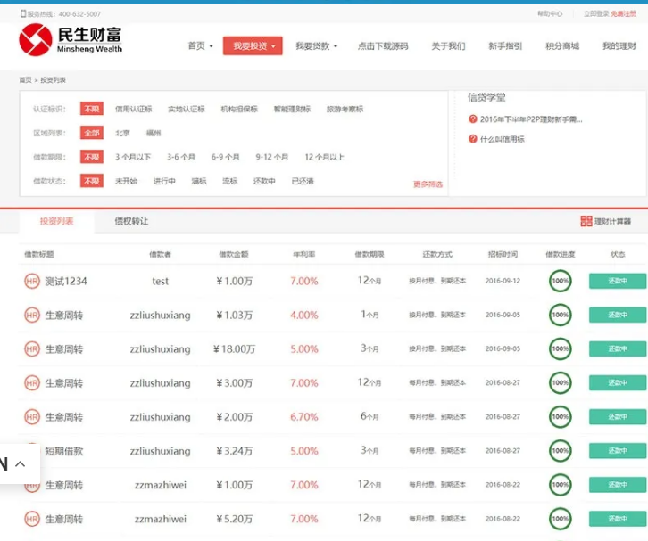 民生财富专业P2P网络贷款借贷系统投资理财平台网站源码开源插图1